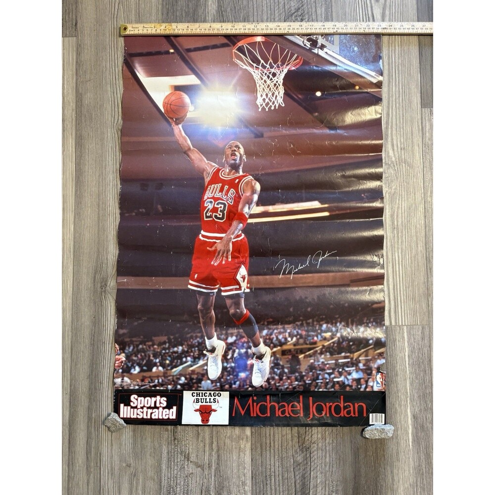 Vint. 1991 Michael Jordan Dunk Poster Sports Illustrated Chicago Bulls 23"x34.5"